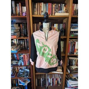 Nous pink black and rhinestone top 3/4 sleeve zip collar sz 5 fr